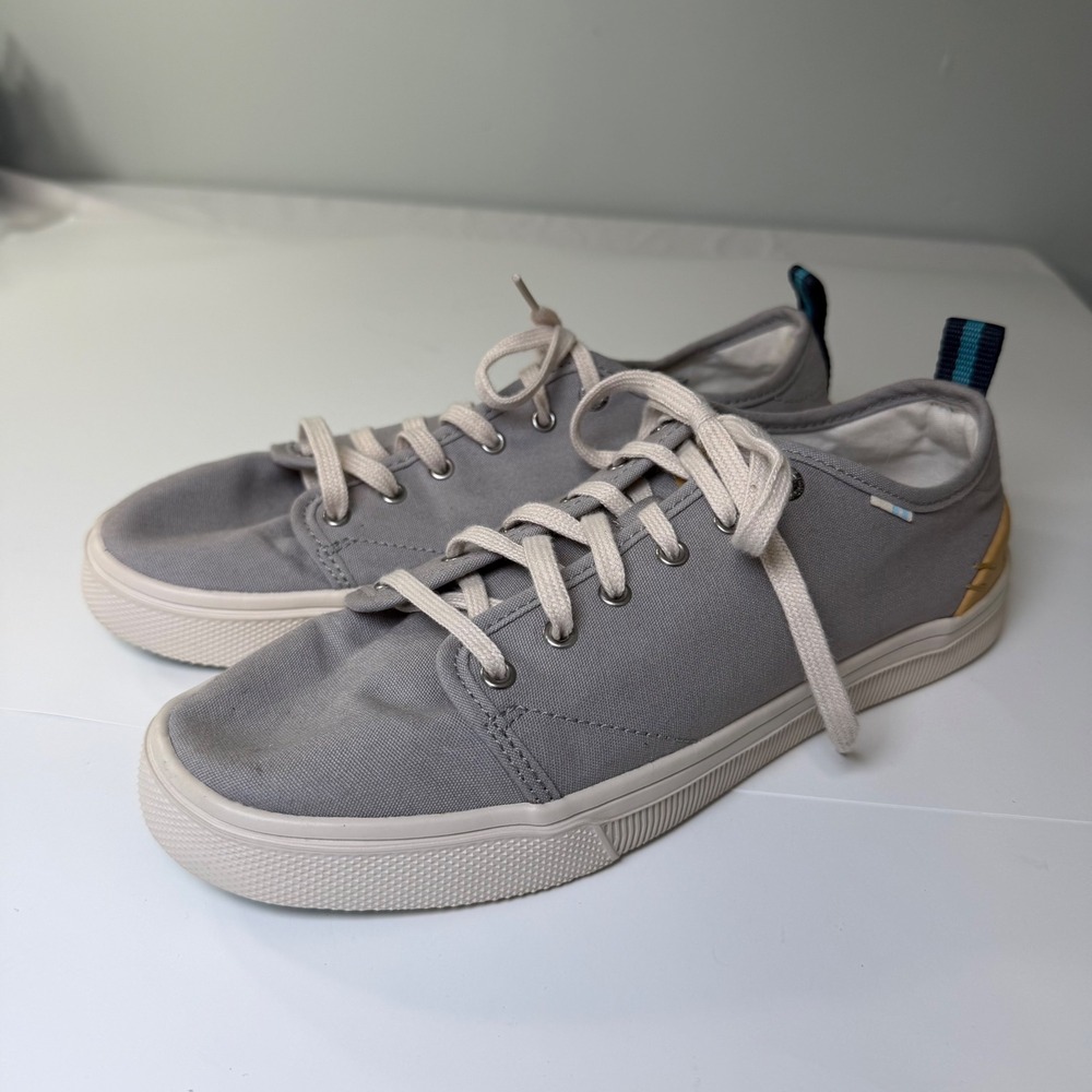 TOMS TRVL LITE Grey Canvas Low Top Sneakers Lace Up Shoes Womens‎ 8